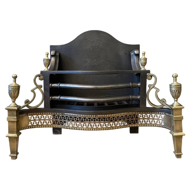 English Fire Grate in Steel and Brass, 1920 For Sale