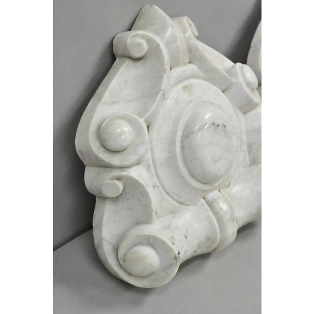 Stone Antique Neoclassical Carved Marble Mantel Keystone Architectural Element - Pair For Sale - Image 7 of 12
