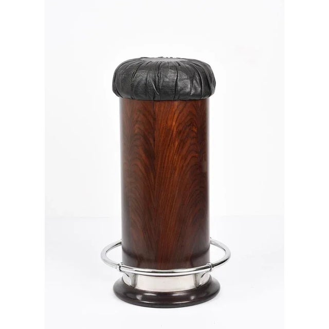 Wood Mid-Century Modern Black Leather, Wood & Chromed Metal Bar Stool, 1930s For Sale - Image 7 of 18