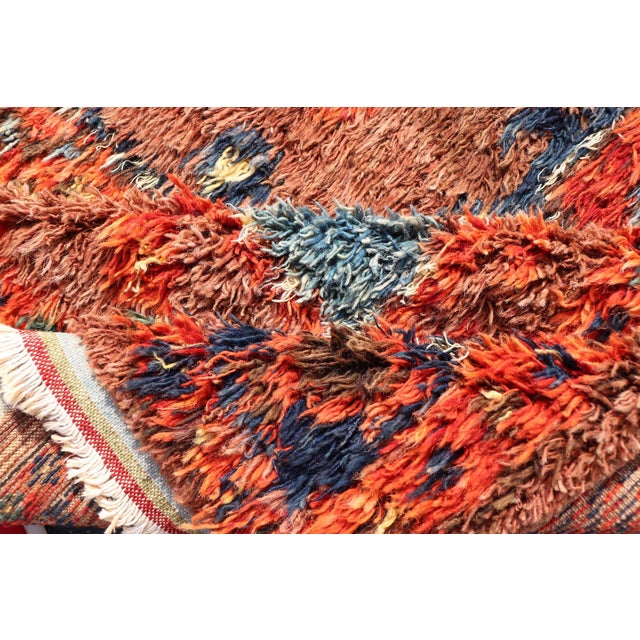 Vintage Turkish Tulu Rug With Bold Red Field and Blue Geometric Motifs For Sale - Image 11 of 12