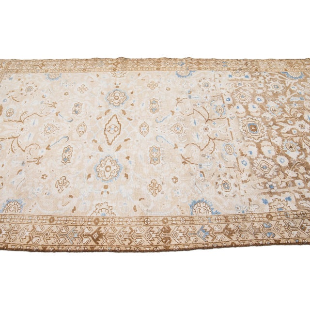 1960s 1960s Vintage Malayer Shabby Chic Handmade Floral Beige Wool Runner For Sale - Image 5 of 8