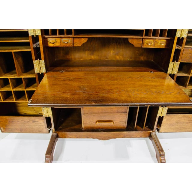 Vintage Oak Wooten Crafts Desk Doors Opening to a Fold Down Writing Surface, Drawers, & Slots, For Sale In Los Angeles - Image 6 of 9