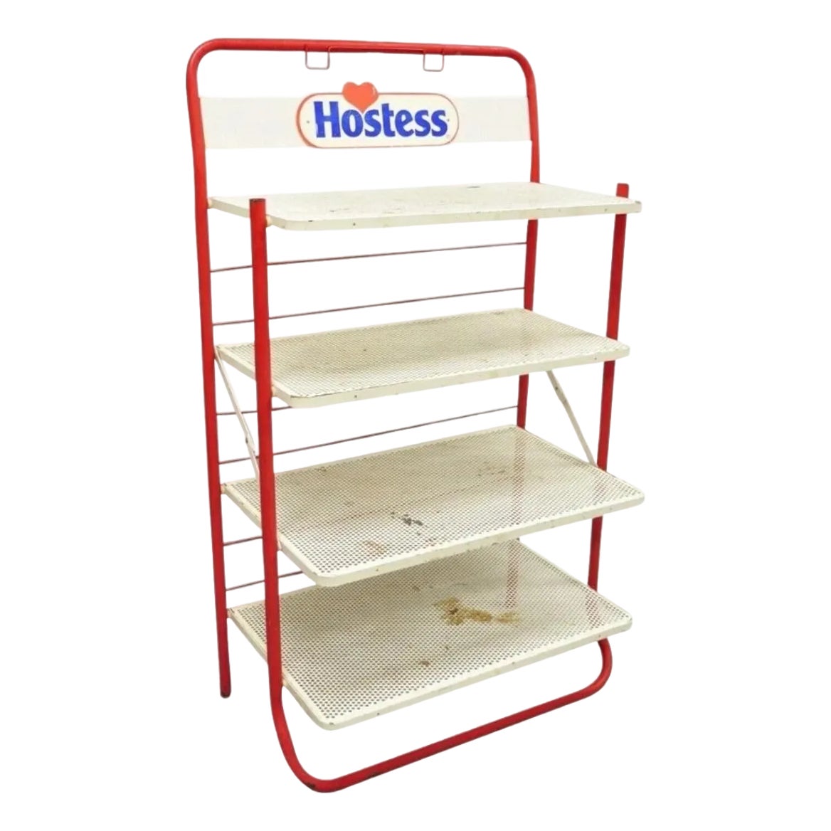 Vintage Hostess Red Metal Perforated 4 Shelf Folding Display Shelf