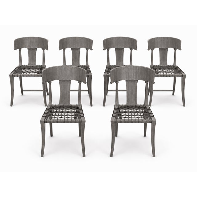Mid-Century Modern Klismos Dining Chairs Set of 6- Grey Ceruse For Sale - Image 3 of 4