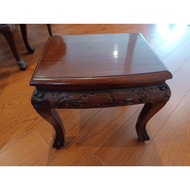 Mid 20th Century 20th Century Asian Mahogany Carved Tea Table and Stools - 7 Pieces For Sale - Image 5 of 8