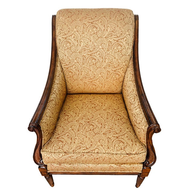 Drexel Heritage Neoclassical Bergère Chairs in Antique Cherry & Custom Upholstery - A Pair For Sale - Image 9 of 18