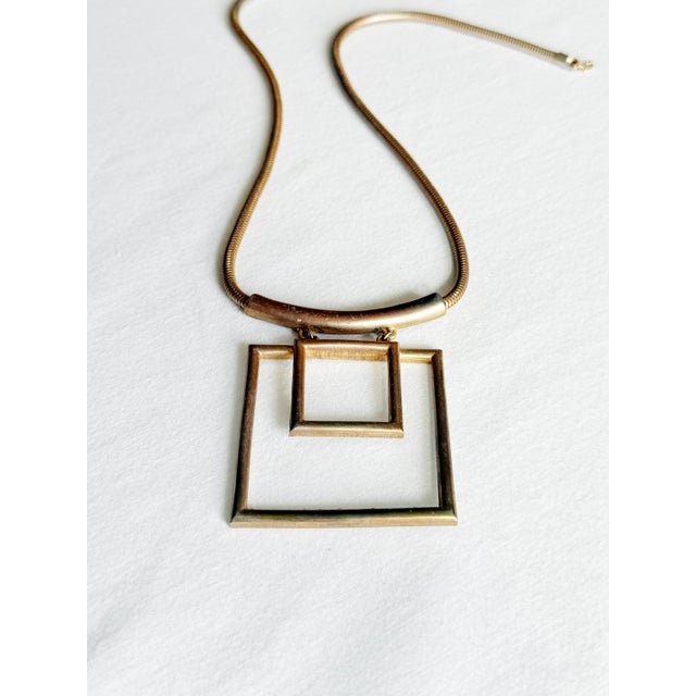 Vintage 1970s Brutalist Geometric Gold-Tone Pendant Necklace For Sale - Image 12 of 12