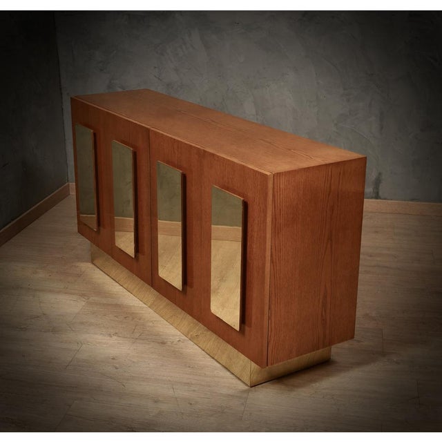 Brown Mid-Century Ash Wood and Brass Sideboard, 1980s For Sale - Image 8 of 11