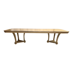 Century Furniture Burl Wood Double Pedestal Dining Table With Two 18” Leaves