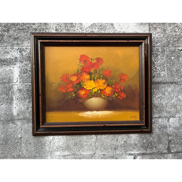 Vintage Floral Arrangement, Original Oil Painting on Canvas, Framed and Signed by the Artist. Circa 1960s For Sale - Image 15 of 15