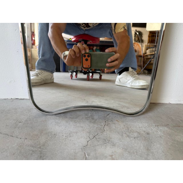 Vintage Postmodern Stainless Steel / Chrome Sculptural Wall Mirror For Sale - Image 10 of 12