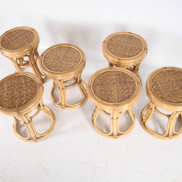 Light Yellow Rattan Stools, 1980s, Set of 6 For Sale - Image 8 of 11