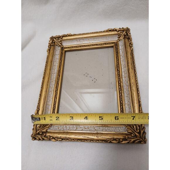 1960s Ornate Mediterranean Wood Glass 9.5x7.5 Picture Frame Carved Gold Beige Italian For Sale - Image 13 of 15