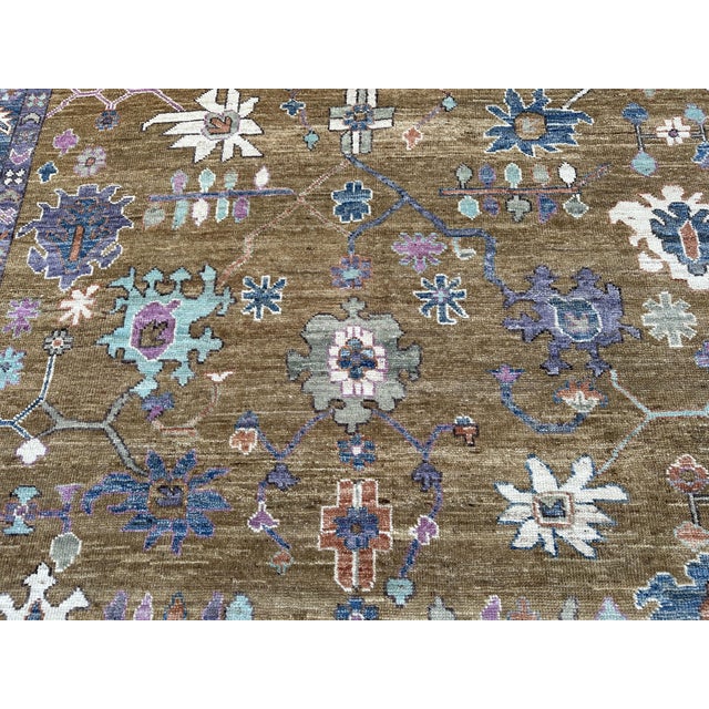 Oushak Handmade Wool Rug in Olive Brown and Blue For Sale - Image 10 of 10