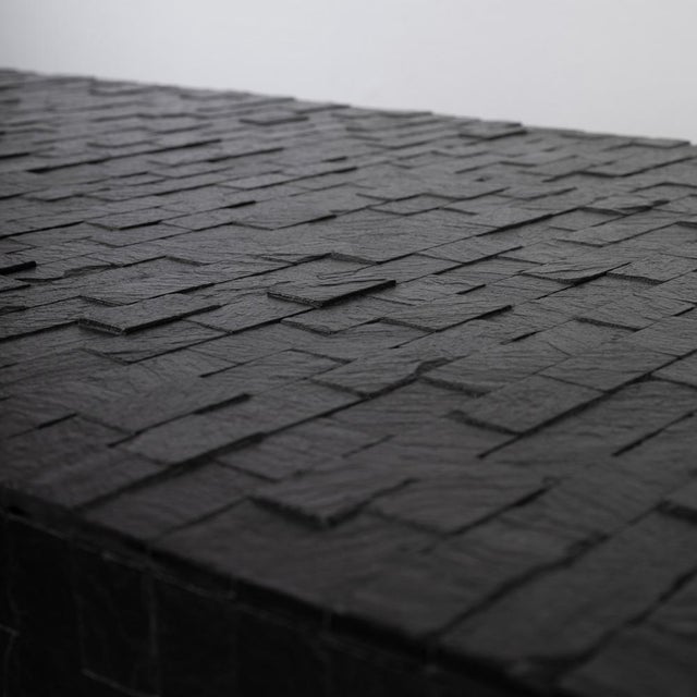 Wooden Console Table with Slate Marquetry and Front Drawers by Etienne Allemeersch, 1970s For Sale - Image 3 of 6