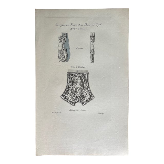 Mid 19th Century Etching Reproduction of Small Objects by French Artist Nicolas Xavier Willemin For Sale