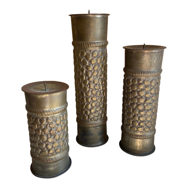 Vintage Trio Trench Art Candle Holders Signed For Sale