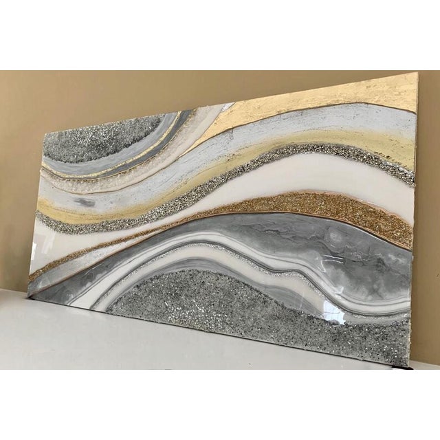 Resin Geode Painting, Gold Leaf and Crushed Glass (48"x24") For Sale - Image 10 of 10