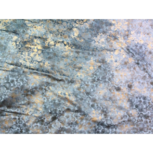 Shabby Chic Metaphores Velvet Blue and Gold Sphere Design Fabric For Sale - Image 3 of 5