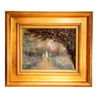 Lovely Vintage James G. Llewelyn Impressionist Garden Painting Églomisé & Pastel Mixed Media Nature Home Decot Art For Sale