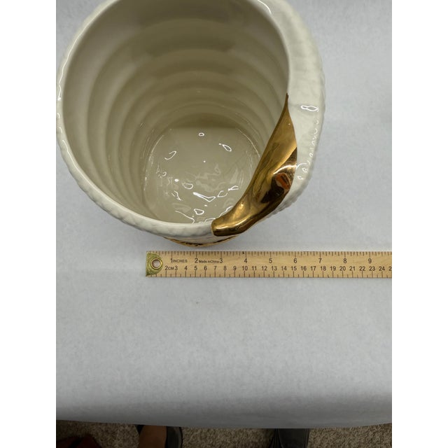 1960s Contemporary White Glazed Porcelain Serpent Vase With Liquid Gold Luster Accents For Sale - Image 6 of 6