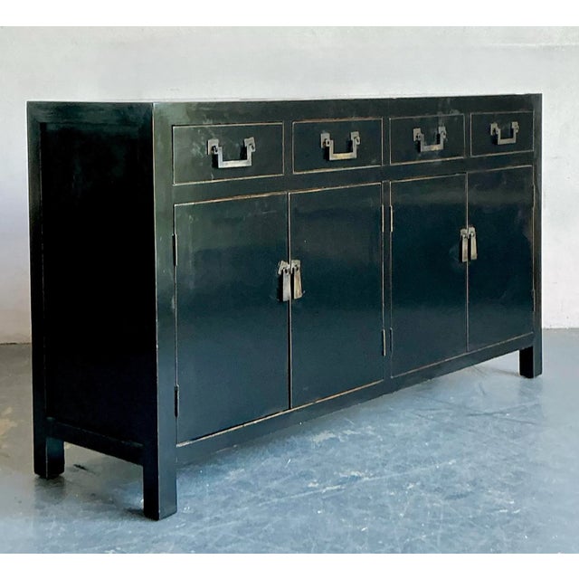 Vintage Asian Black Lacquered Credenza For Sale - Image 4 of 7