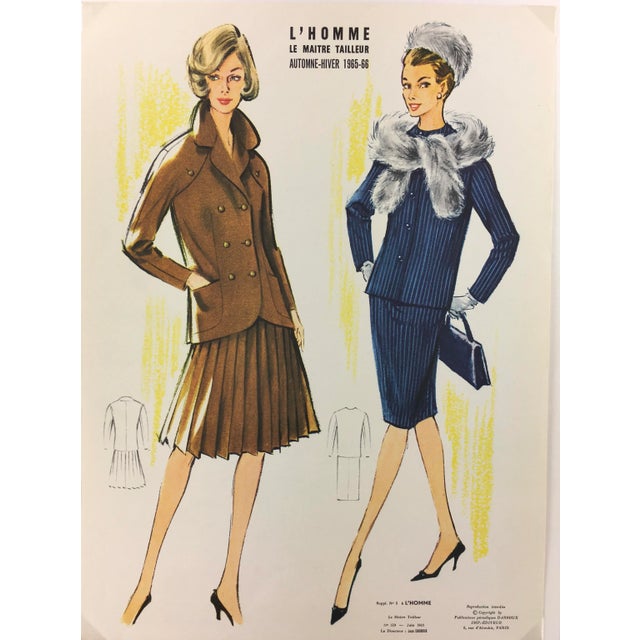1960s Vintage French Sketch of Autumn-Winter Season Fashion For Sale - Image 5 of 5