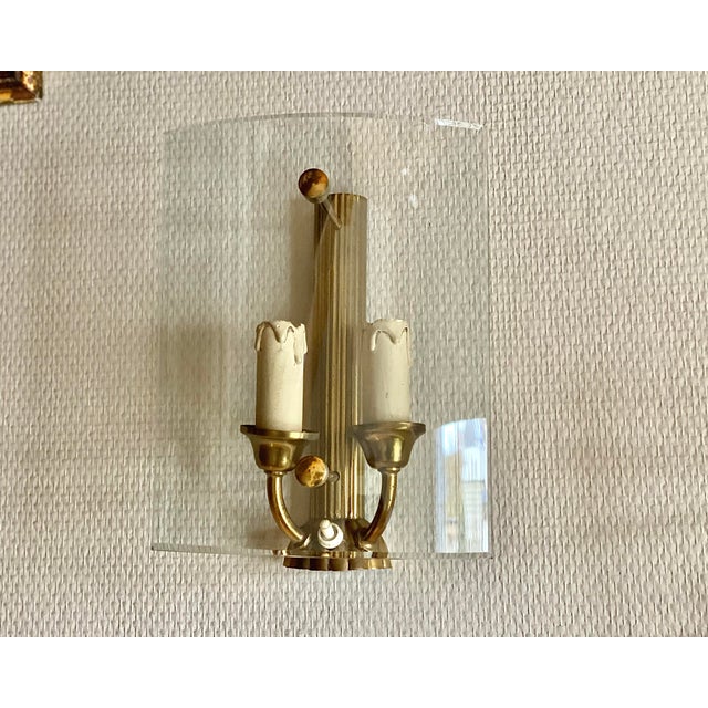 Vintage Art Deco Brass Lamps with Curved Glass Shades, 1970s, Set of 2 For Sale - Image 6 of 8