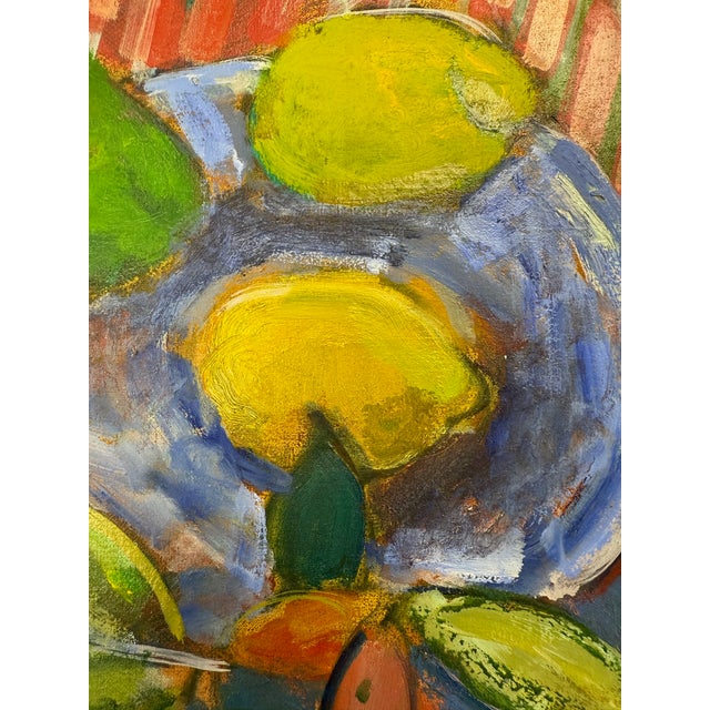 Green Still Life With Fruit, Post-Impressionist, Acrylic Painting on Canvas Cloth, Artist Uknown For Sale - Image 8 of 13