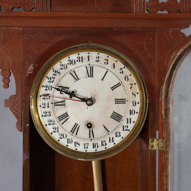 Oversized Antique Chip Carved Walnut Calendar Clock C1890 For Sale - Image 13 of 16