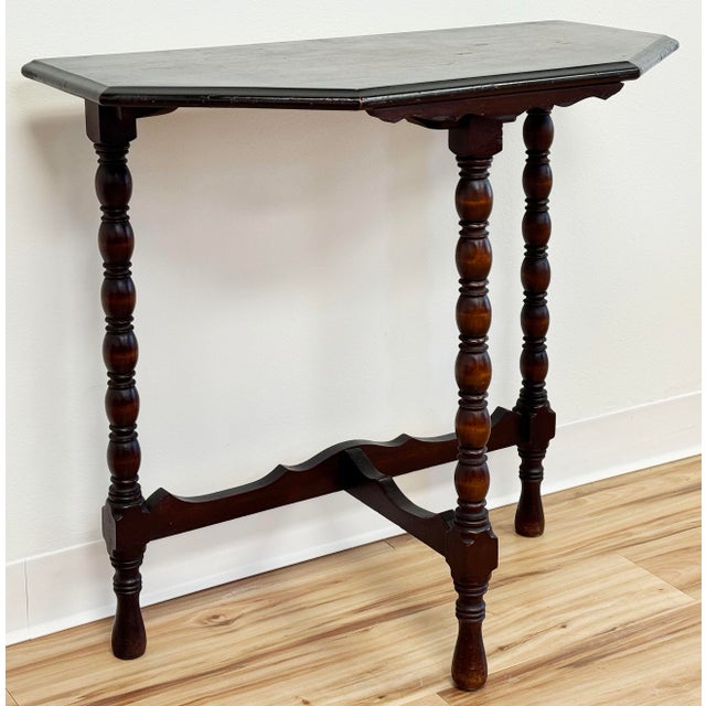 Early 20th Century Vintage Bobbin Leg Demilune Table For Sale - Image 5 of 9