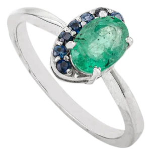 925 Silver 7x5mm Oval May Birthstone Tiny Ring With Half Surrounded Blue Sapphires by Carat&her - Size 7