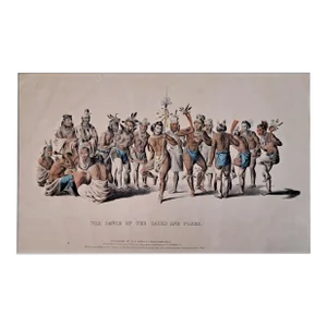 War Dance of the Sauks and Foxes Hand Colored Lithograph C.1837