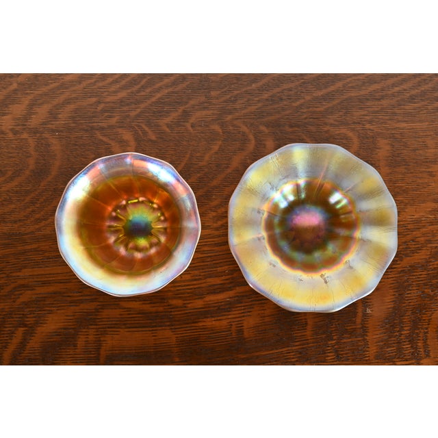 Early 20th Century Steuben Aurene Iridescent Art Glass Finger Bowl With Underplate For Sale - Image 5 of 10