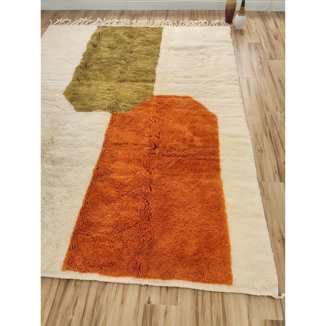 Contemporary Orange Green Color Block Wool Moroccan Rug For Sale - Image 11 of 18