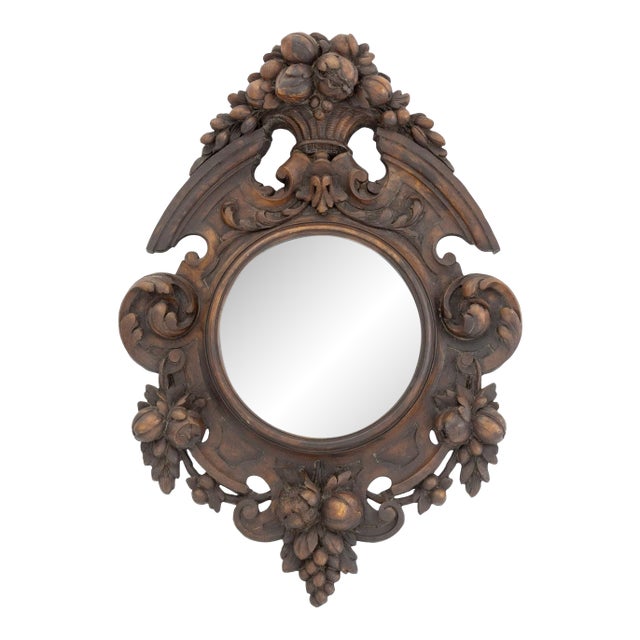 Black Forest Carved Walnut Wall Mirror, 19th Century For Sale