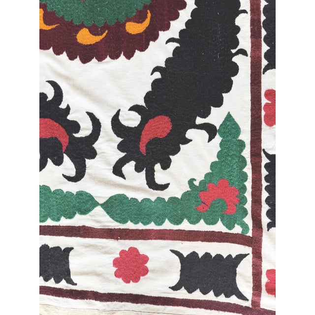 Mid-Century Modern Uzbekistan Suzani Large Wall Decor - Hand-Embroidered Textile For Sale - Image 3 of 6