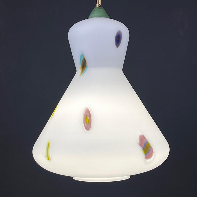 Mid-Century Italian Opaline Murano Glass Pendant Lamp by Stilnovo, 1950s For Sale - Image 9 of 14