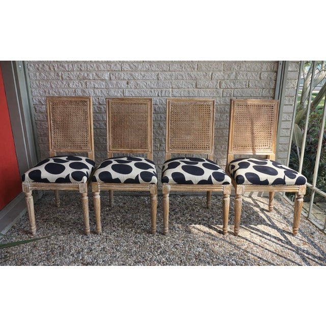 Vintage French Provincial Cane Back Dining Chairs – Set of 4 – Distressed Wood For Sale - Image 9 of 10