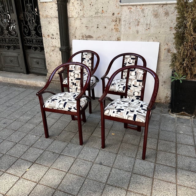 1970s Art Deco Chairs in Upholstered in Euphoria Cubista from Misia Paris, France, 1970s, Set of 4 For Sale - Image 5 of 18