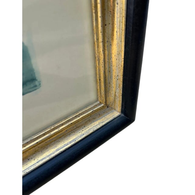 Wood Vintage Framed Watercolor Street Scene With Parasol, Signed For Sale - Image 7 of 9