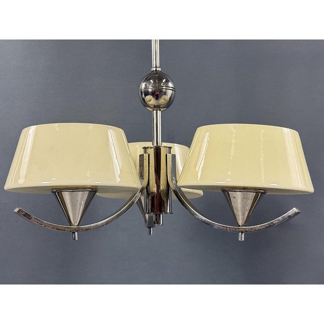 Art Deco Chrome Chandelier with Glass Shades, 1930s For Sale - Image 4 of 9