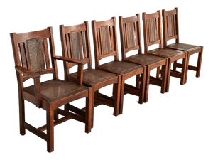 Lifetime Furniture Antique Mission Oak and Cane Arts & Crafts Dining Chairs, Set of Six