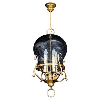 Mid-Century Italian Brass and Light Blue Murano Glass Lantern For Sale