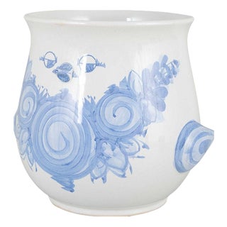 Flowerpot Cover in Faience with Blue Spiral and Floral Motifs from Bjørn Wiinblad, 1978 For Sale