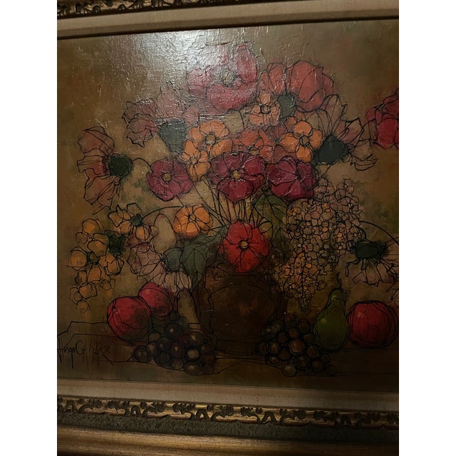 1960s 1960s Listed American Artist Hugo Casar Signed Framed Original Oil Painting of Flowers and Fruit For Sale - Image 5 of 10