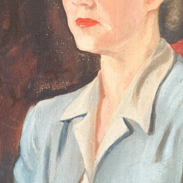 Signed Woman Portrait Painting, Original 1940's Female Portrait Painting by Gladys Bjorn, Vintage Artwork on Canvas, For Sale - Image 4 of 10