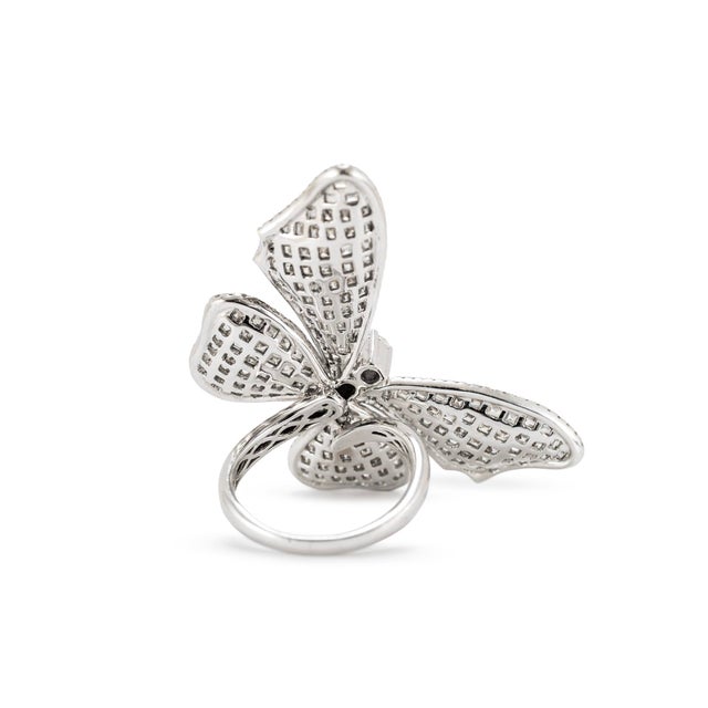 Metal 18k White Gold 7ctw Square Baguettes and Rounds Diamond Butterfly Cocktail Ring, Size 7 For Sale - Image 7 of 8