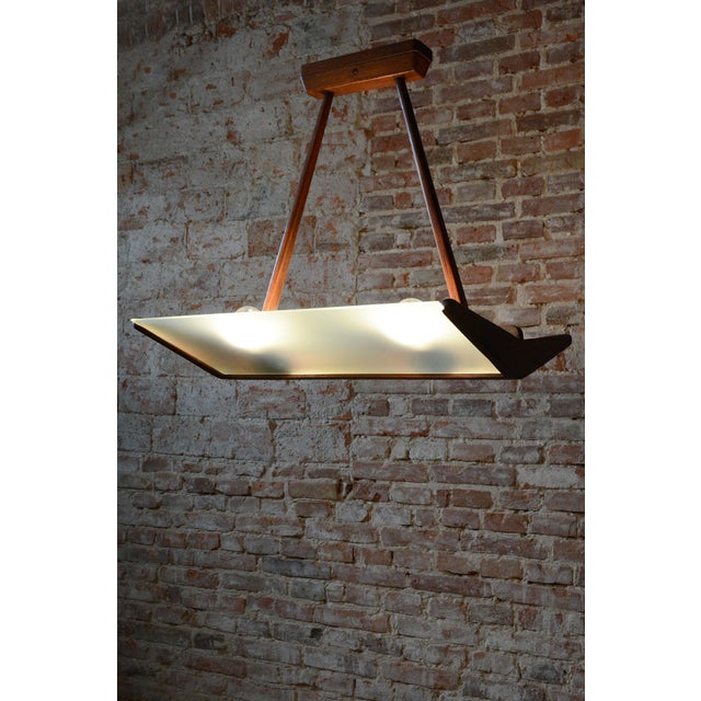 Mid-Century Chandelier in Beech and Milk Glass, Czech, 1950s For Sale - Image 10 of 11