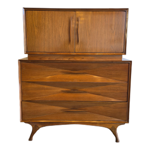 1960s Merton Gershun Walnut Tall Dresser Chest, Attributed